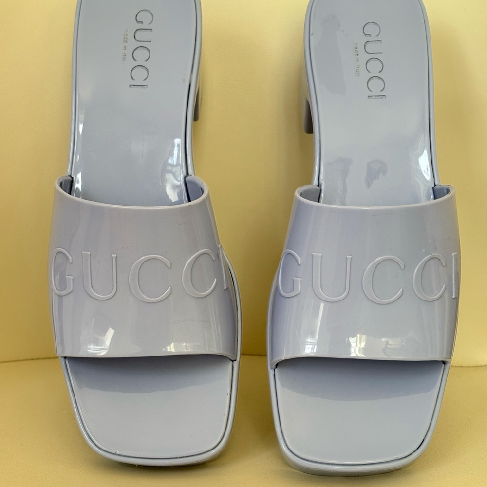 Gucci Women's Baby Blue Rubber Heeled Sandals